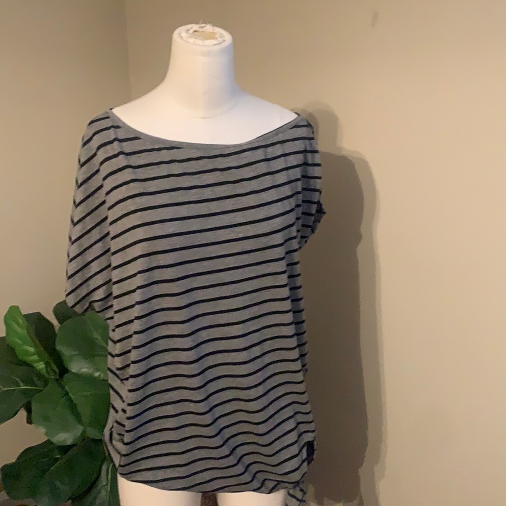Women’s black/gray striped top with side knot